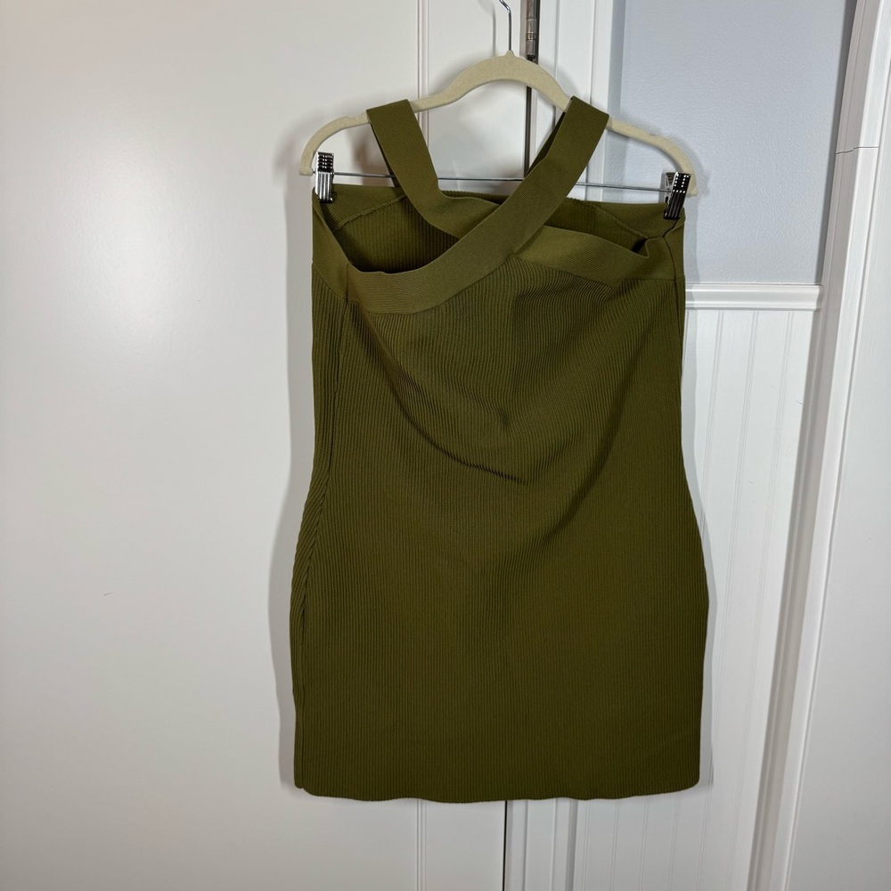 Aritzia Babaton Fem Green Sculpt Knit Criss Cross Ribbed Halter Dress Size 2XL - Picture 6 of 11